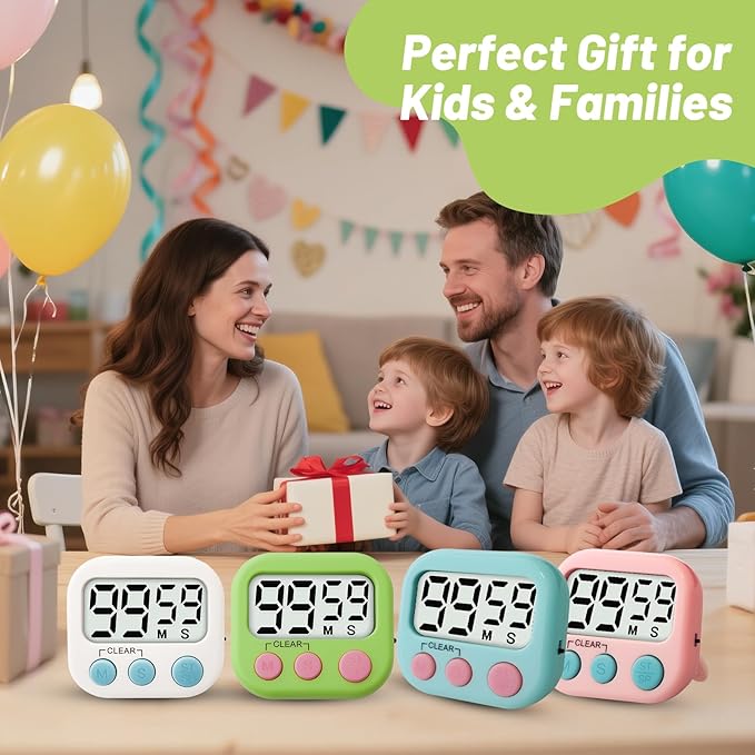Glochin 24 Pcs Digital Timer for Kids, Magnetic Countdown Kitchen Timer, Upgrade Loud Alarm Timers for Cooking, Kitchen, Exercise, Work, Study, Classroom, Outdoor Activities, Battery not Including