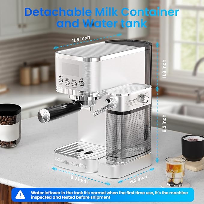 Espresso Machine 20 Bar Temperature Time LED Display Espresso Maker with Stepless Adjustable Automatic Milk Frother for Cappuccino Latte Americano Stainless Steel Coffee Machine with ESE Pod Filter