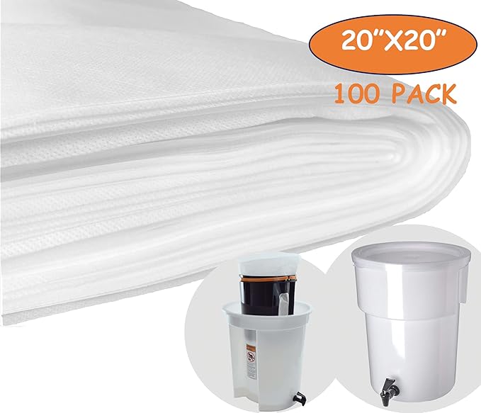(100 Pack) Commercial Cold Brew Coffee Filters, 20" x 20" For 5-Gallon Capacity Cold Brew Coffee Makers and Systems