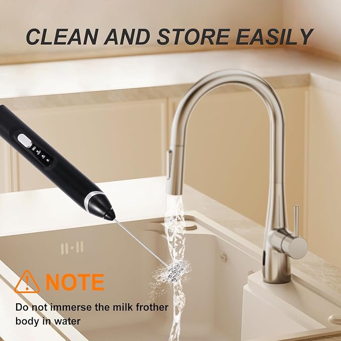 Handheld Milk Frother Wand for Coffee,Rechargeable Drink Mixer, 30dB Ultra Quiet with 3 Adjustable Speeds & 3 Whisks For Cappuccino, Hot Chocolate, Egg,Protein powder