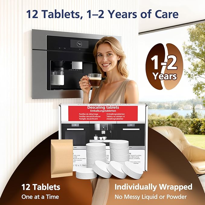 12 Count Descaling Tablets Compatible with Miele Coffee Machines, Steam Ovens, FashionMaster, and Ovens/Ranges with Moisture Plus