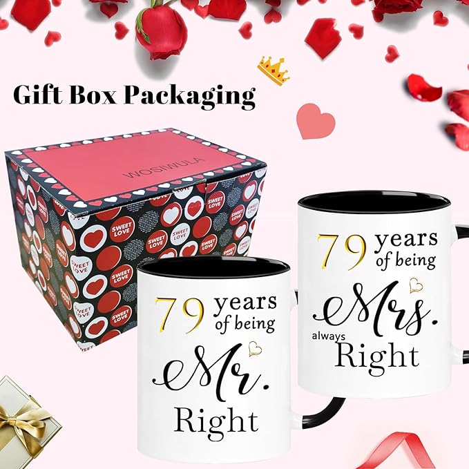 WOSIWULA 79 Year Anniversary Birthday Coffee Mugs Set of 2, 79th Wedding Anniversary Decorations Gifts for Couple Grandparents Parents Women Men Wife Husband Her Him, 79th Birthday Gifts, 11oz