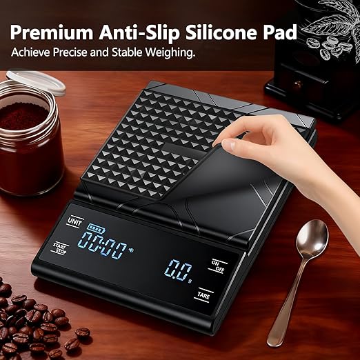 Coffee Scale with Timer 3kg/0.1g High Precision Kitchen Scale Capacity for Espresso, Pour-Over/Drip, Baking/Cooking, Touch Sensor, Silicone Cover, Portable Kitchen Scale (Black)