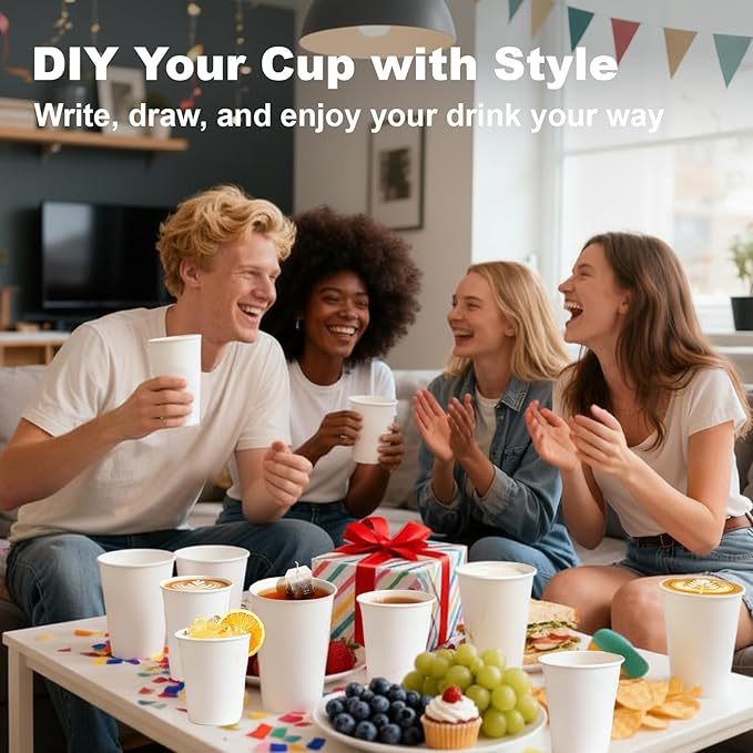 12 oz 300 Pack Disposable Coffee Cups, Bulk White Disposable Paper Cups, Coffee Cups for Hot Tea, Chocolate and Cold Drinks
