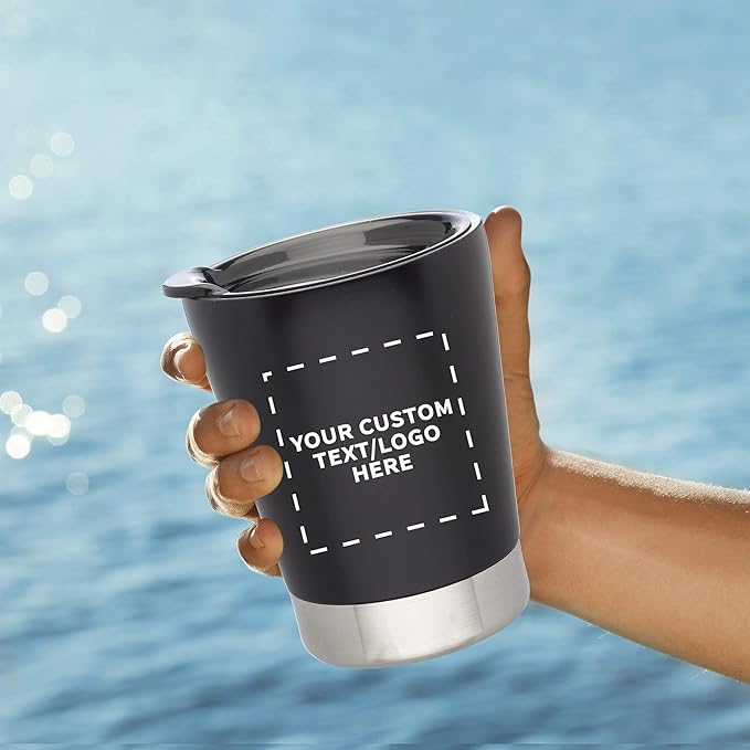Personalized 12 oz. Itsy Vacuum Insulated Travel Mugs - 12 Pack - Custom Text, Logo - Black
