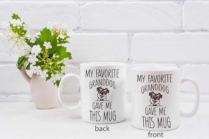 QASHWEY Schnauzer Dog Grandma Gifts Mug, Funny Mini Miniature Schnauzer Dog Lover Owner Coffee Mug Tea Cup Gifts for Grandma Grandpa, My Favorite Granddog Gave Me This Mug Coffee Cups Ceramic 11oz