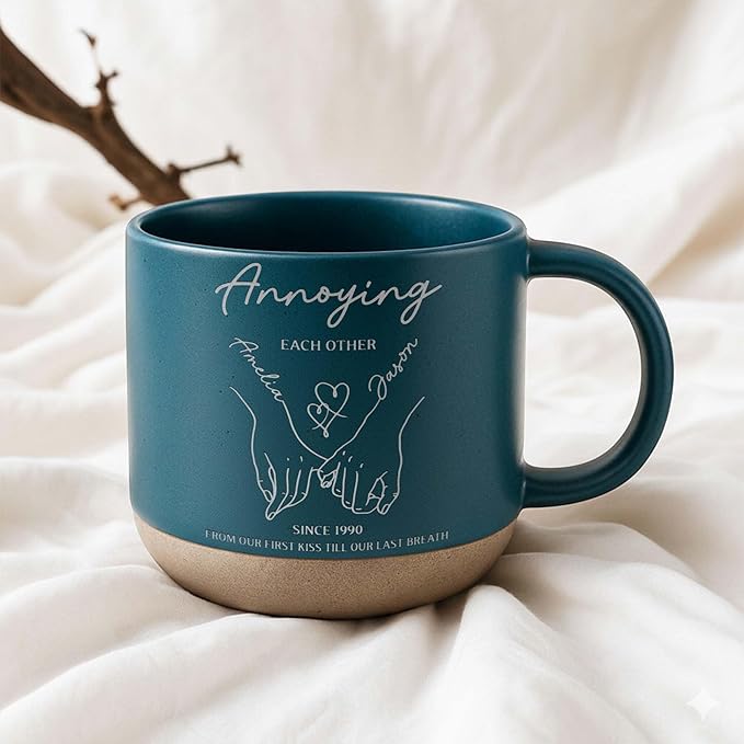 Personalized Annoying Each Other Pottery Mug 12oz, Funny Couple Line Art Coffee Mug, Custom Names Since Year, Wedding & Anniversary for Husband Wife Couple