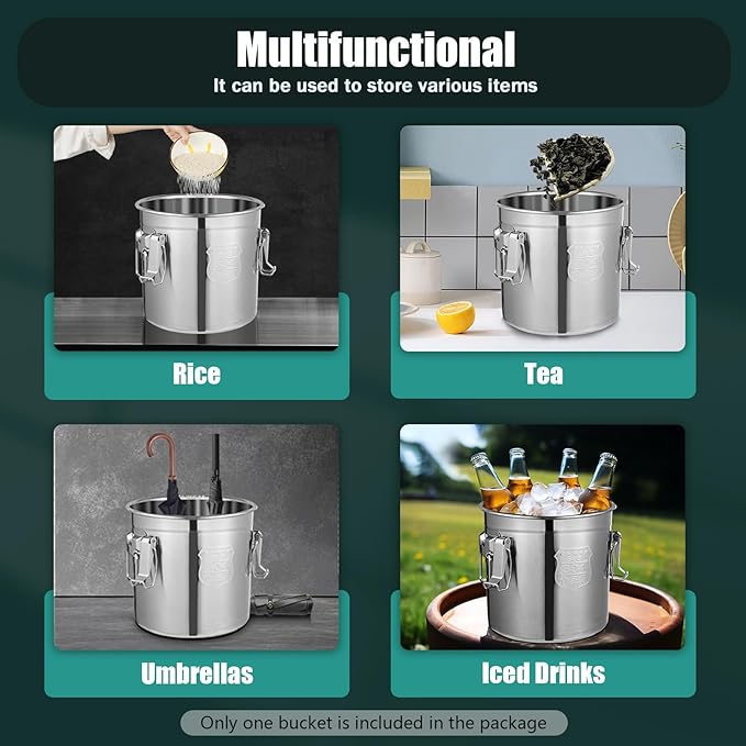 12L/2.64gal Stainless Steel Airtight Canister, Food Storage Canisters with Airtight Lid&Locking Clamp, Rice Container Cereal Grain Canisters, Storager Bucket for Flour, Coffee Bean, Sugar, Cookie