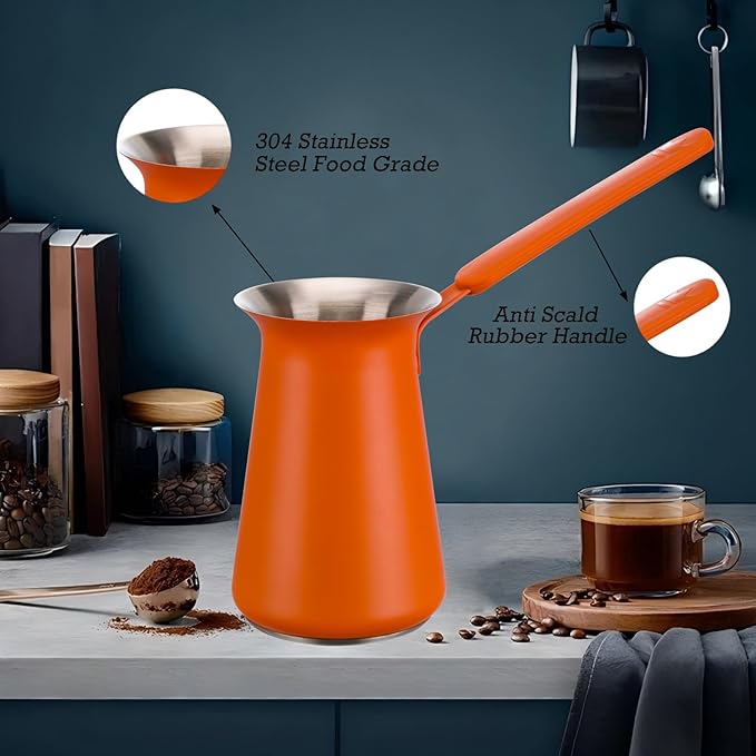 Turkish Coffee Pot Set- Coffee Maker, Briki Greek Turkish Pot with 4 Small Cups, Arabic Tea Pot, Cezve/Ibrik Coffee Pot for Stovetop(1 pot and 4 small cups)