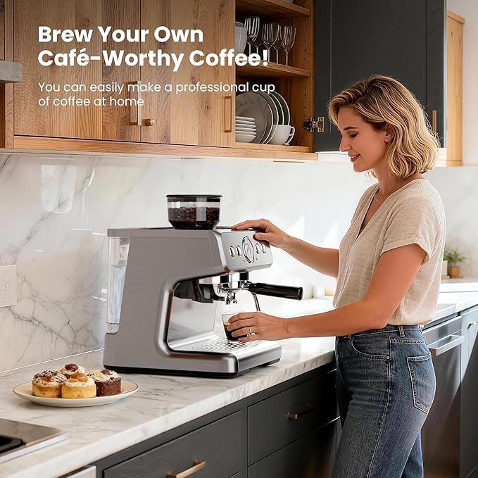Kismile Dual Boiler Espresso Machine with Grinder, 20 Bar Espresso Machines with Milk Frother, Commercial Stainless Steel Expresso Coffee Machines for Cappuccino and Latte
