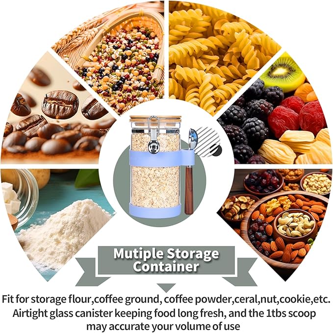 KKC Airtight Coffee Canister, Glass Coffee Bean Storage Contaienr with Silicon Scoop Holder, Non-Slip Silicon Coffee Storage Canister with Spoon for 1 lb Bean,40 Fluid-oz