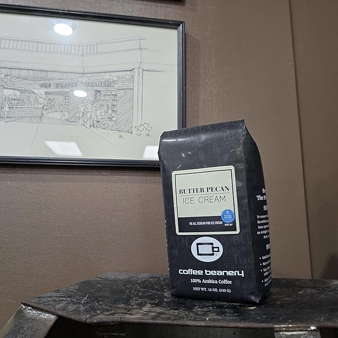 Butter Pecan Ice Cream Decaf Coffee by Coffee Beanery | 12oz Flavored Decaf Medium Roast | 100% Specialty Arabica| Whole Beans