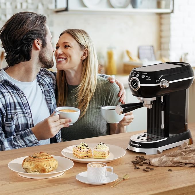 Espresso Machine with Milk Frother ,20 Bar Stainless Steel Espresso Maker with Milk Frother Steam Wand, Espresso Coffee Machine with Removable Water Tank (Black)