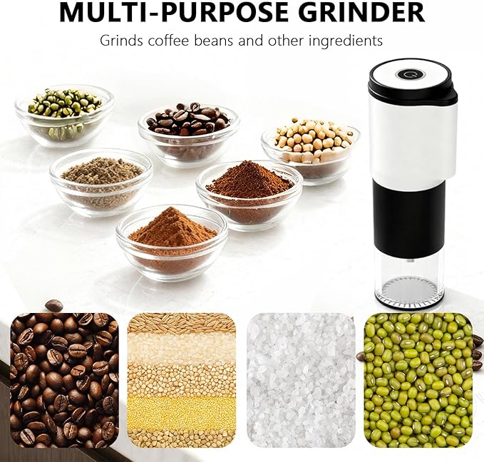 Portable Electric Coffee Grinder,Features a Built-in 1300mAh Rechargeable Battery, Adjustable Grind Settings for Coffee Beans/Grains,Portable Coffee Grinder for Home,Camping and Travel Use