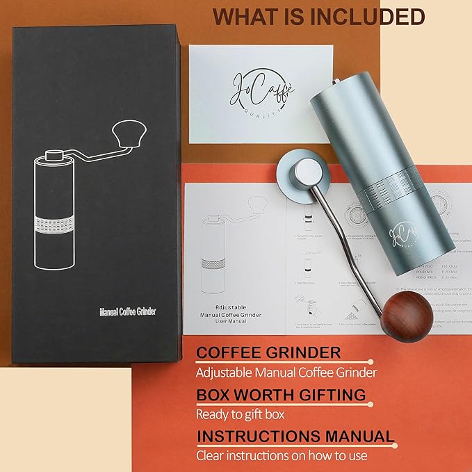 Manual Coffee Grinder for Home Use, Stainless Steel Conical Burr, Espresso Bean Coffee-Grinder, Best Small Portable Mill, Adjustable Grind Settings, Mini Hand Crank, Moledor de Cafe de Grano