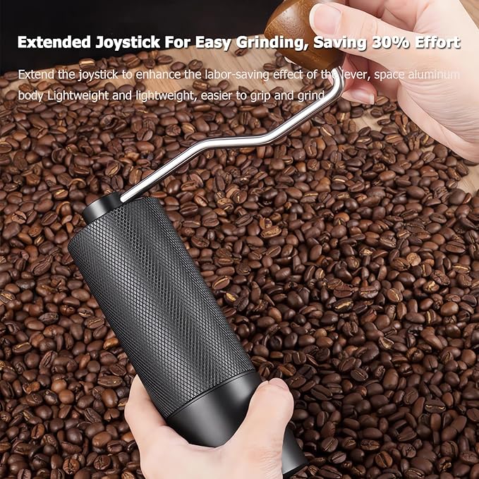 Manual Coffee Grinder with Double Bearing System Coffee Bean Grinder, 25g Capacity Hand Coffee Grinder, Stainless Steel 6-Star Burr Mill (BLACK, 6star-stainless steel)