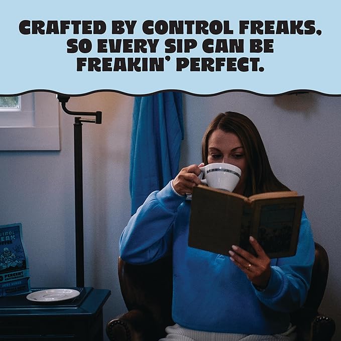 Control Freak Decaf Coffee Just Vibes, 0% Caffeine Whole Bean Coffee (12 Oz) – Fresh Sugarcane Processed Coffee Beans, Chemical-Free Decaffeination, Calm Energy, Full Flavor, No Buzz