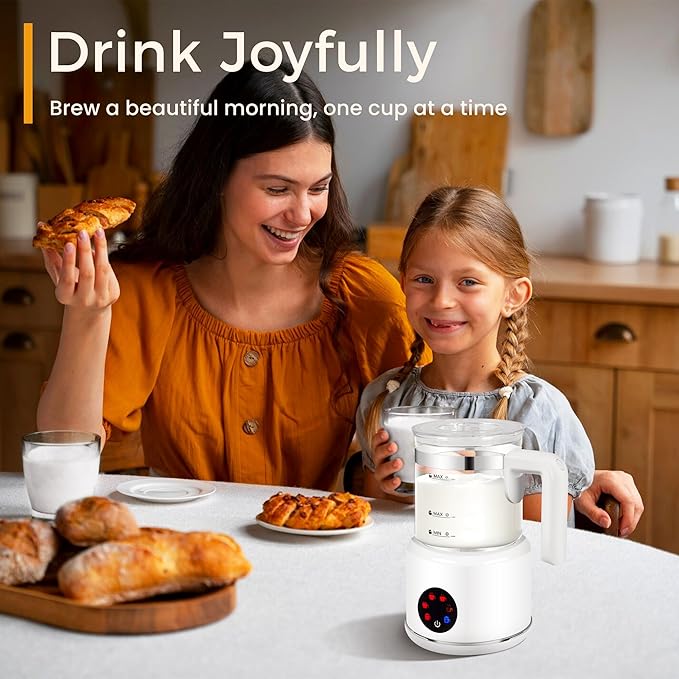 Milk Frother and Steamer, 6 in 1 Milk Steamer and Milk Warmer, 17oz Auto Shut Off Electric Frother with Touch Screen, Hot/Cold Foam Maker for Coffee, Latte, Cappuccino, Hot Chocolate,White