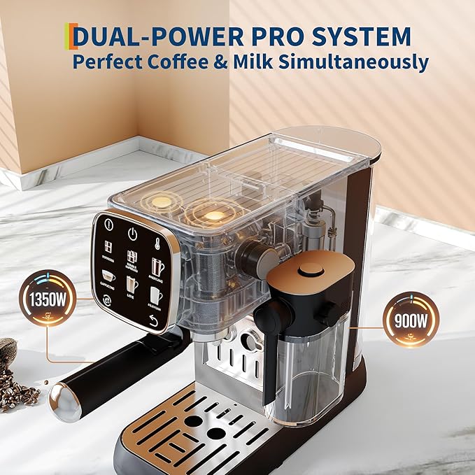 GarveeHome 20 Bar Professional Espresso Machine Compact, Espresso Machine with Milk Frother and Touchscreen, Espresso Coffee Machines with Adjustable Temperature, for Office, Homes, and Coffee Shop