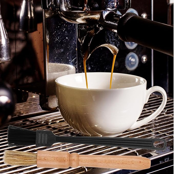 2 Pcs Coffee Brush Wood Handle Espresso Brush Coffee Grinder Cleaning Brushs for Bean Grain Coffees Tool Barista Home Kitchen