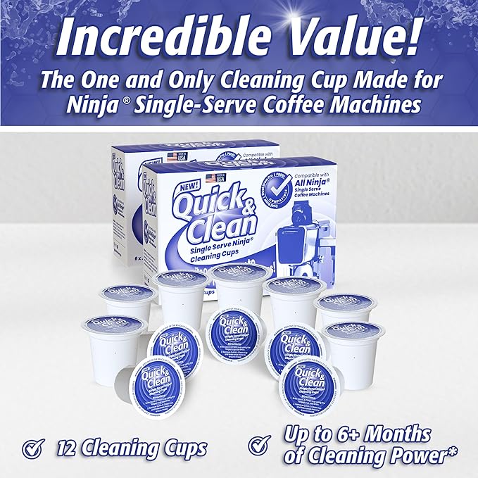 Quick & Clean 12-Pack Cleaning Pods Compatible with Ninja Single-Serve Coffee Machines - DualBrew, DualBrew Pro, and PB051 Compatible - Removes Stains, Non-Toxic and Eco-Friendly