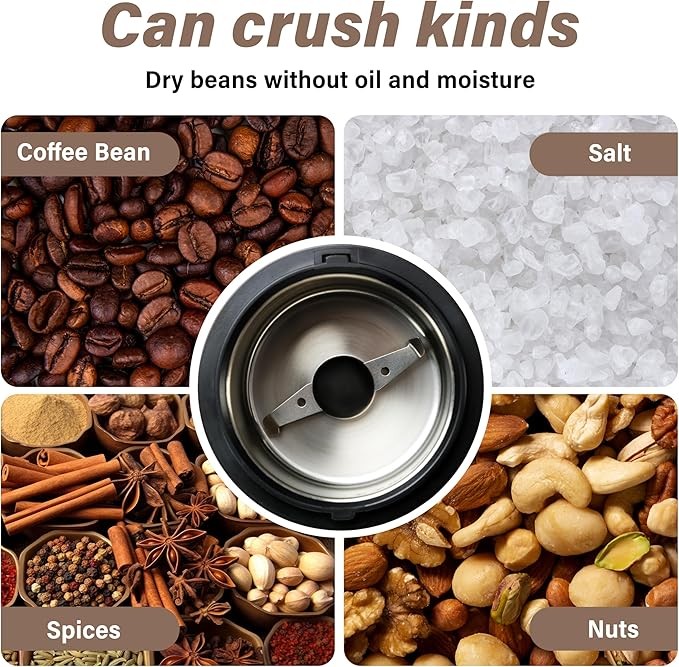 Coffee Grinders for House Use, Spice Grinder, Coffee Bean Grinder, Herb Grinder, High-Speed Motor, One-Touch Operation, Overheating Protection, Internal Stainless Steel