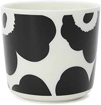 MARIMEKKO Unikko Oiva Stoneware Coffee Cup Set of 2 — Refine Your Kitchen Décor with Our Iconic Black & White Stoneware — Stylish Floral Coffee Cups to Elevate Your Drinking Experience (7oz)