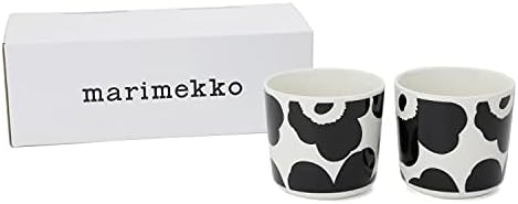 MARIMEKKO Unikko Oiva Stoneware Coffee Cup Set of 2 — Refine Your Kitchen Décor with Our Iconic Black & White Stoneware — Stylish Floral Coffee Cups to Elevate Your Drinking Experience (7oz)