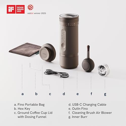 OutIn Nano Portable Electric Espresso Machine with Fino Portable Electric Coffee Grinder, White & White