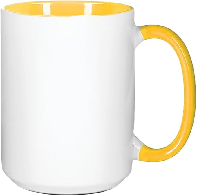 15oz Yellow Sublimation Mugs – Blank Ceramic Cups for Heat Transfer Printing – Set of 24 Bulk Mugs for Custom Crafting, Customizable Drinkware