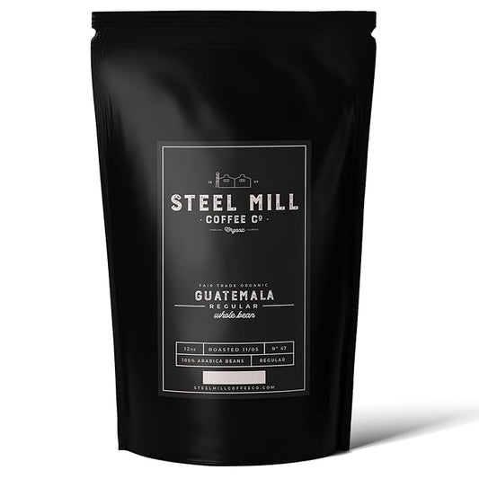 Steel Mill Coffee Co. | Guatemalan Fair Trade Organic Coffee | 2 LB Bag | Whole Bean | Medium Roast | Grown in Central America | 100% Arabica Beans | Organic, Fair Trade