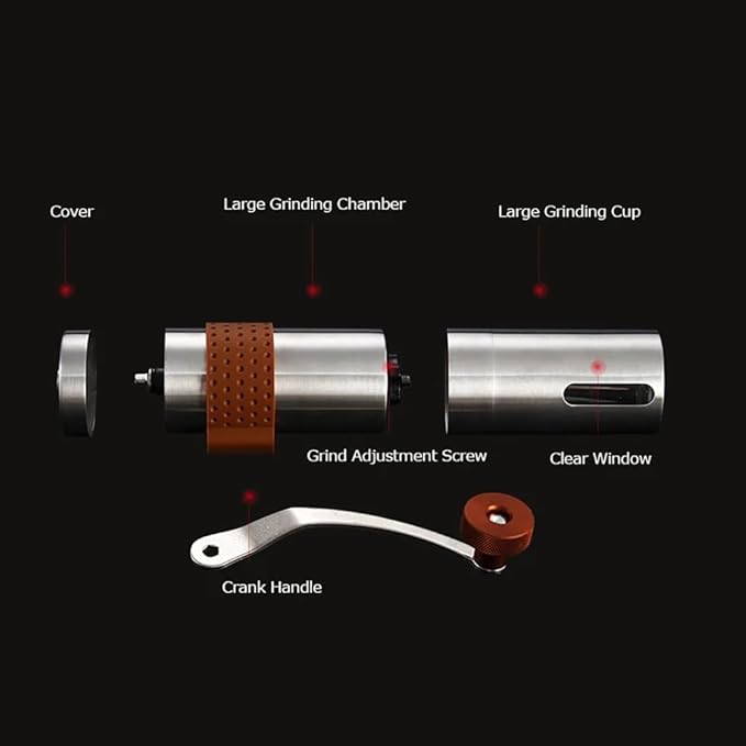 BlueField Lightweight Manual Coffee Bean Grinder, Hand Crank Coffee Grinder with Stainless Steel Conical Portable Coffee Grinders for Office, Travel and Camping (Silver)