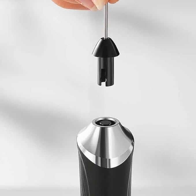 Rechargable Milk Frother, Handheld Drink Mixer with Whisk Attachment, 2025 upgraded powerfull 3 speed motor, Type C charging with charge light, with extra egg mix head (Black with Stand)