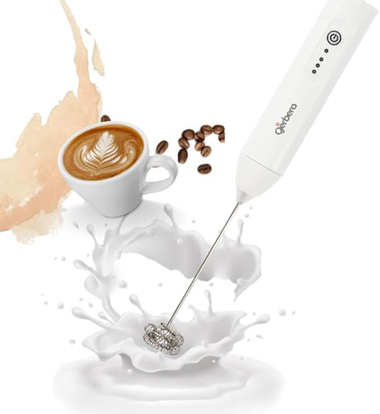 Gerbera Rechargeable Milk Frother Handheld,3 Speed Adjustable Electric Whisk Foam Maker, Handheld Drink Mixer, Frother Wand,Milk Foamer for Protein Powder, Drinks (White)