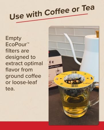 EcoPour Coffee Filters, Use with Coffee or Loose Leaf Tea, Compostable Portable Single-Serve Pour Over Filters for Camping, Travel, or Backpacking, EcoFriendly, Empty, 50 Pack