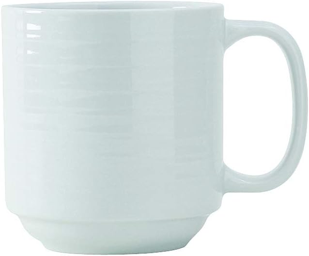 Tuxton China FPM-115 Mug, 11-1/2 oz., 3-3/8" Dia. x 3-5/8"H, Microwave & Dishwasher Safe, Oven Proof, Fully vitrified, Lead-Free, Embossed Edge, Pacifica, Porcelain White, Pack of 12
