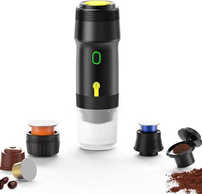 Portable Espresso Maker – 20 Bar Pressure Mini Coffee Machine, Battery Operated, Compatible with Ground Coffee and Select Pods, Includes Car Charger, for Hot & Iced Coffee (Green)