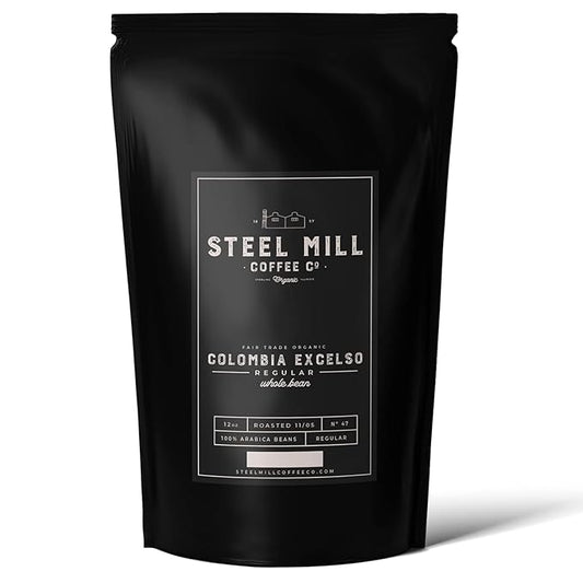 Steel Mill Coffee Co. | Colombia Excelso Fair Trade Organic Coffee | 2 LB Bag | Whole Bean | Medium Roast | 100% Arabica Beans | Organic, Fair Trade