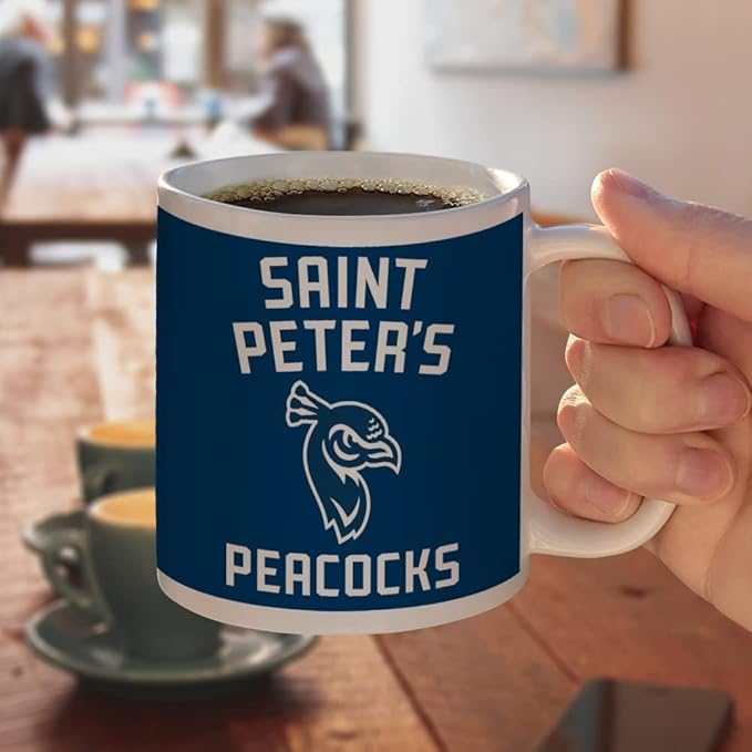 Saint Peters University Peacocks Logo Ceramic Coffee Mug, Novelty Gift Mugs for Coffee, Tea and Hot Drinks, 11oz, White