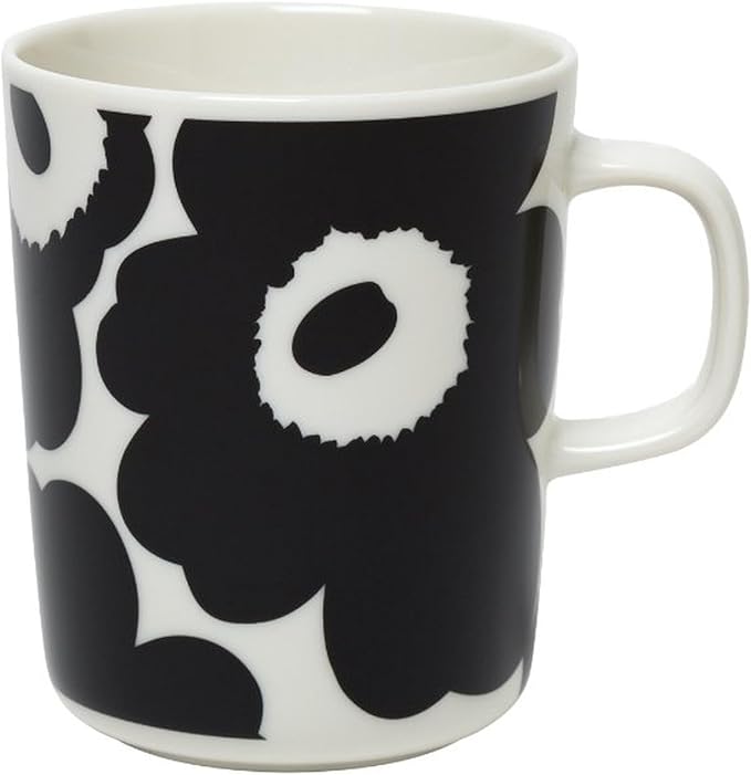 MARIMEKKO Oiva Unikko Stoneware Coffee Mug— Refine Your Kitchen Décor with Our Iconic White & Black Mugs — Stylish Porcelain Coffee Mugs to Elevate Your Drinking Experience (8oz)