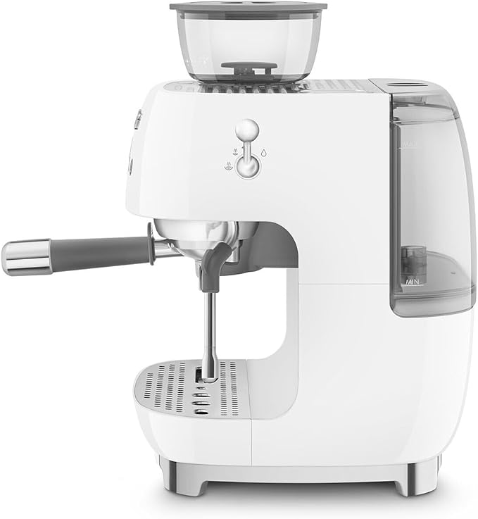 Smeg EGF03 Semi-Automatic Espresso Machine with Built-In Grinder, Dual Thermoblock, 50’s Retro Style – White (120 V)