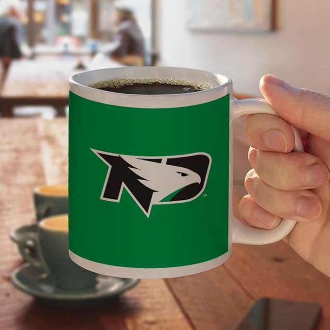 University of North Dakota Fighting Hawks Logo Ceramic Coffee Mug, Novelty Gift Mugs for Coffee, Tea and Hot Drinks, 11oz, White