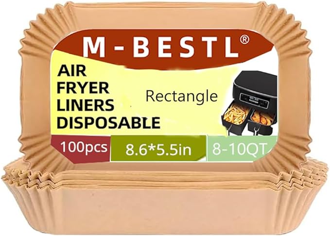100 Pcs Air Fryer Parchment Paper Liners,8.6X5.5 In Rectangle Air Fryer Liners Disposable for Dual Basket 6-10 QT, DZ201-DZ401-DZ071 Air Fryer Frying,Baking,Roast