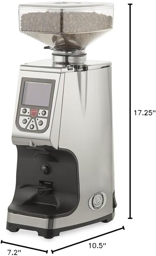 Eureka Atom Commercial Espresso Grinder | 60mm Flat Burrs | Sound Insulation | Programmable Timer Based Dosing | Digital | (Chromed Aluminum)