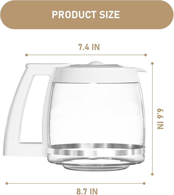 14-Cups Coffee Carafe Replacement Pot Compatible with Cuisinart Coffee Machine DCC-2200RC, DCC-2200, DCC-3200, DCC-3200P1, DCC-3200FR, DCC-2600, DCC-2800,DCC-1800FR CBC-7400 CBC-7000PC White