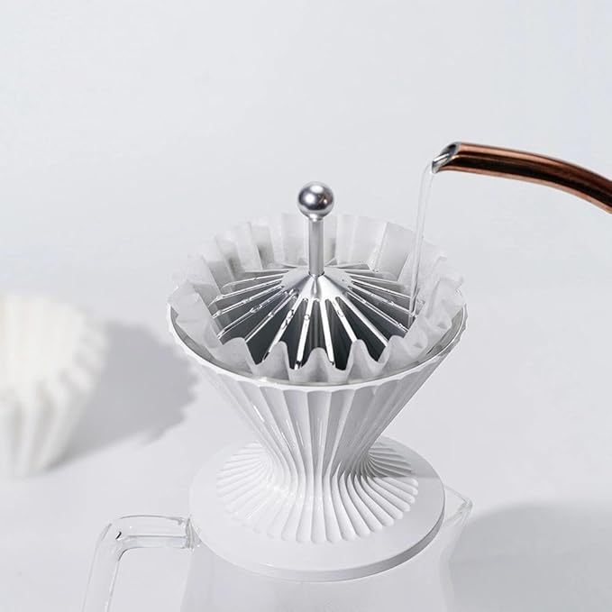 watchget Coffee Filter Presser - Aluminum Alloy Filter Shape Retainer for Basket & V60 Filter Paper, Food-Grade, Rust-Resistant, Coffee Filter Paper Assist Tool for Baristas, Silver