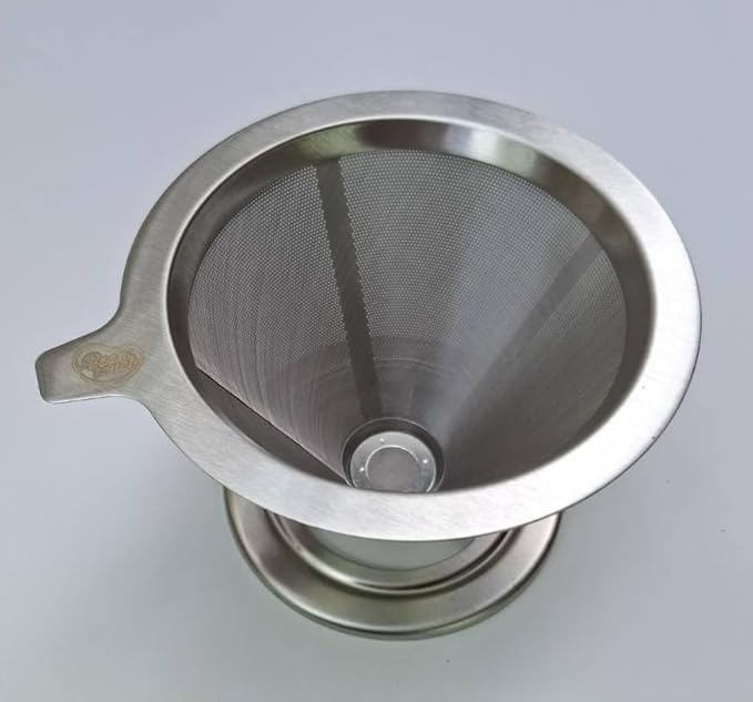 Stainless Steel Coffee Filter; 1-4 Cup, Double Wall Design with Stand, Fits Mugs & Carafes