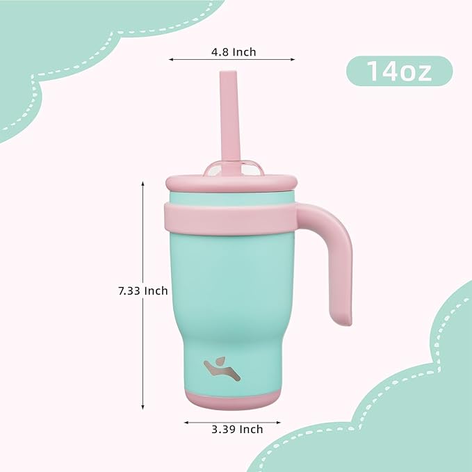 14 oz Tumbler with Side Handle, Insulated Water Bottle with Straw and 2 in 1 Lid, Stainless Steel Cup Travel Coffee Mug for Sports Office Gym,Guava