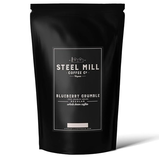 Steel Mill Coffee Co. Blueberry Crumble Flavored Coffee – Whole Bean – Medium Roast – 100% Arabica Beans – Vegan – Sugar-Free – Gluten-Free – Gourmet Coffee – 2lb Bag