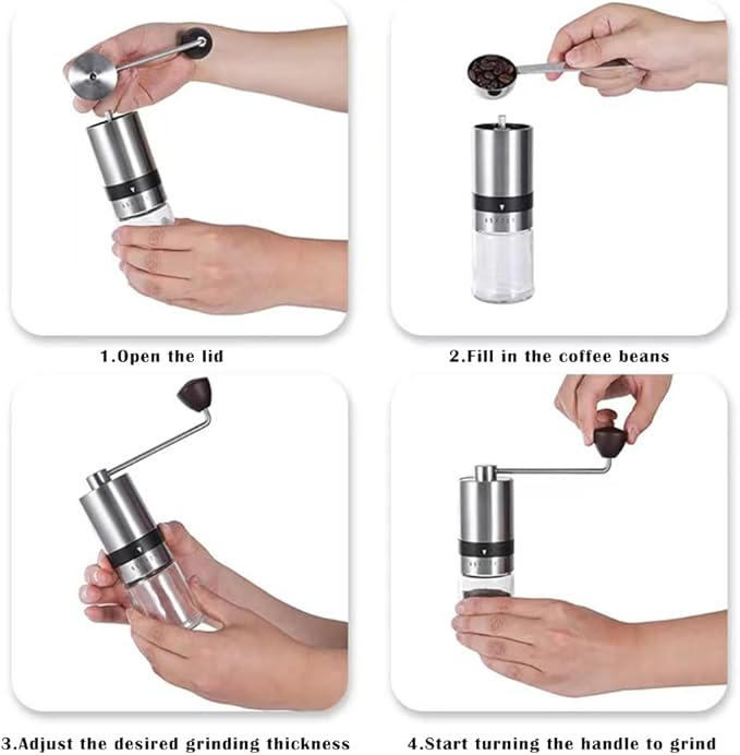 Manual Coffee Grinder-Stainless Steel Hand Coffee Grinder with Adjustable Dragon Tooth Conical Burr, No-Power, Portable Espresso Grinder for Home, Office, Camping or Travel